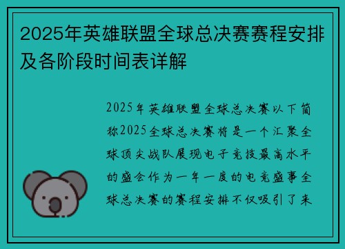 2025年英雄联盟全球总决赛赛程安排及各阶段时间表详解 2025年英雄联盟全球总决赛赛程安排及各阶段时间表详解